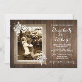 Rustic Wood Burlap Lace Foto Weddenschap Kaart (Voorkant)