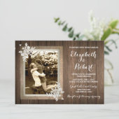 Rustic Wood Burlap Lace Foto Weddenschap Kaart (Staand voorkant)