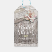 Rustic Wood Burlap Lace String Light Vrijgezellenf Cadeaulabel (Achterkant)