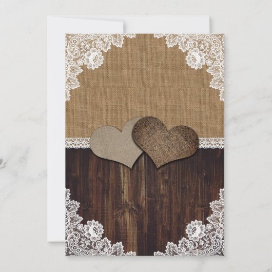 Rustic Wood Burlap Lace String Lights Wedding Kaart (Achterkant)