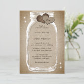 Rustic Wood Burlap Mason Jar Wedding Invitations Kaart (Staand voorkant)