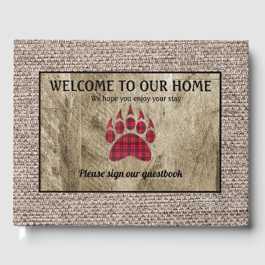 Rustic Wood Burlap Red Buffalo Pset Beer Paw Gastenboek (Voorkant)