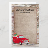 Rustic Wood Burlap Red Truck kerstcadeaus Briefpapier (Voorkant / Achterkant)