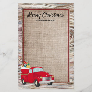 Rustic Wood Burlap Red Truck kerstcadeaus Briefpapier