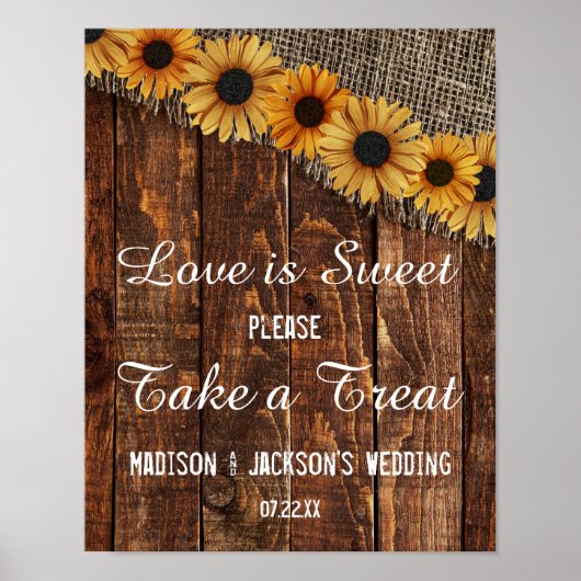 Rustic Wood & Burlap Sunflower Love is Sweet Treat Poster (Voorkant)