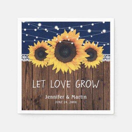 Rustic Wood Burlap Sunflower Navy Blue Wedding Servet (Voorkant)