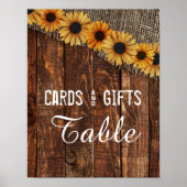 Rustic Wood Burlap Sunflower Wedding Cards & Gifts Poster (Voorkant)