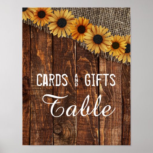 Rustic Wood Burlap Sunflower Wedding Cards & Gifts Poster (Voorkant)
