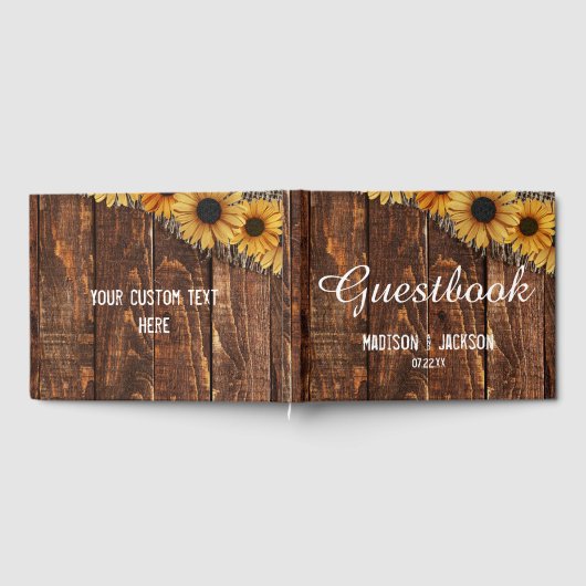 Rustic Wood & Burlap Sunflower Wedding Monogram Gastenboek (Volledig)