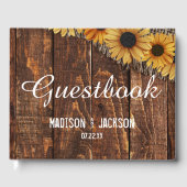 Rustic Wood & Burlap Sunflower Wedding Monogram Gastenboek (Voorkant)