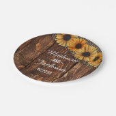 Rustic Wood & Burlap Sunflower Wedding Monogram Papieren Bordje (Gekanteld)