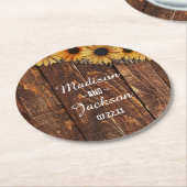 Rustic Wood & Burlap Sunflower Wedding Monogram Ronde Kartonnen Onderzetter (Gebogen)