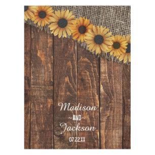 Rustic Wood & Burlap Sunflower Wedding Monogram Tafelkleed