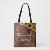 Rustic Wood & Burlap Sunflower Wedding Monogram Tote Bag (Voorkant)