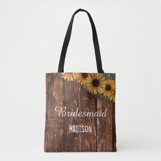Rustic Wood & Burlap Sunflower Wedding Monogram Tote Bag (Voorkant)