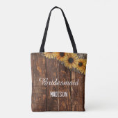Rustic Wood & Burlap Sunflower Wedding Monogram Tote Bag (Achterkant)