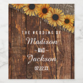 Rustic Wood & Burlap Sunflower Wedding Monogram Wijn Etiket (Enkel label)