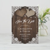 Rustic Wood Burlap Wedding Save the Date Kaart (Staand voorkant)