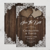 Rustic Wood Burlap Wedding Save the Date Kaart (Voorkant / Achterkant)