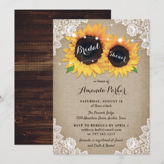 Rustic Wood Burlap Zonnebloem Vrijgezellenfeest Kaart (Voorkant / Achterkant)