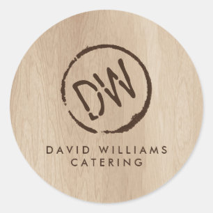 Rustic Wood-Burned Stamped Monogram Catering Ronde Sticker