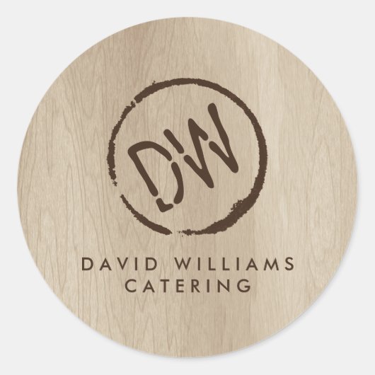 Rustic Wood-Burned Stamped Monogram Catering Ronde Sticker (Voorkant)