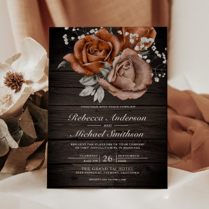 Rustic Wood Burnt Oranje Roos Terracotta Wedding Kaart