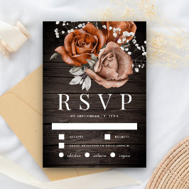 Rustic Wood Burnt Oranje Roos Terracotta Wedding RSVP Kaartje