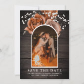 Rustic Wood Burnt Oranje Roos Terracotta Wedding Save The Date (Voorkant)