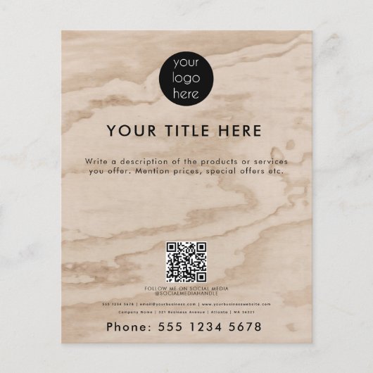 Rustic Wood Business Logo QR Code Promotioneel Flyer (Voorkant)