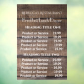 Rustic Wood Business Restaurant Pricing/Service Raamsticker (Vel 3)