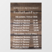 Rustic Wood Business Restaurant Pricing/Service Raamsticker (Vel)