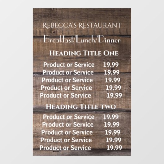 Rustic Wood Business Restaurant Pricing/Service  Raamsticker (Vel)