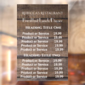 Rustic Wood Business Restaurant Pricing/Service Raamsticker (Vel 2)