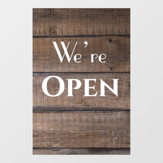 Rustic Wood Business Restaurant We zijn open Sign Raamsticker (Vel)