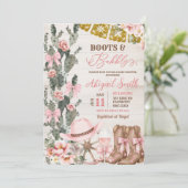 Rustic Wood Cactus Boots and Bubbly Bridal Shower Kaart (Staand voorkant)