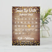Rustic Wood Calendar Gold Love Heart Save The Date (Staand voorkant)