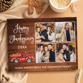 Rustic Wood Calligrafie 4 Foto Thanksgiving Truck Briefkaart