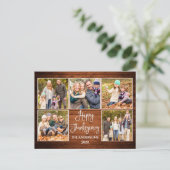 Rustic Wood Calligrafie 5 Foto Thanksgiving Briefkaart (Staand voorkant)