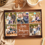 Rustic Wood Calligrafie 5 Foto Thanksgiving Briefkaart<br><div class="desc">Rustic Wood Fun Calligraphy Script Happy Thanksgiving Family 5 Photo Briefkaart</div>