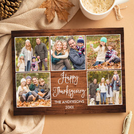 Rustic Wood Calligrafie 5 Foto Thanksgiving Briefkaart