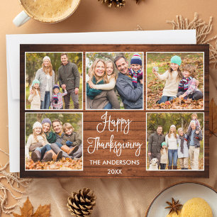 Rustic Wood Calligrafie 5 Foto Thanksgiving Feestdagenkaart