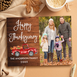 Rustic Wood Calligrafie Foto Thanksgiving Truck Briefkaart