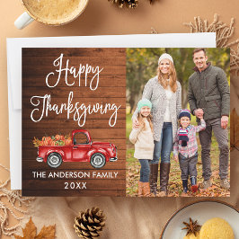Rustic Wood Calligrafie Foto Thanksgiving Truck Feestdagenkaart