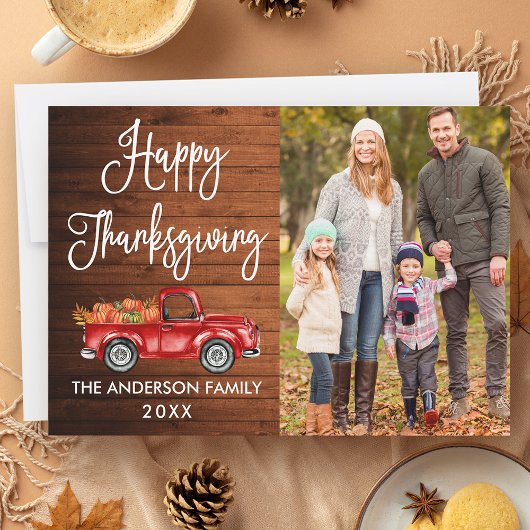 Rustic Wood Calligrafie Foto Thanksgiving Truck Feestdagenkaart