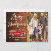 Rustic Wood Calligrafie Foto Thanksgiving Truck Feestdagenkaart (Voorkant)