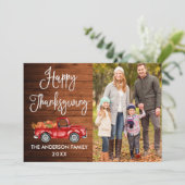 Rustic Wood Calligrafie Foto Thanksgiving Truck Feestdagenkaart (Staand voorkant)