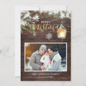 Rustic Wood Calligrafie Kerstmis Feestdagenkaart (Voorkant)