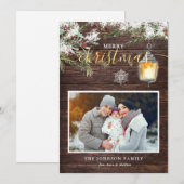 Rustic Wood Calligrafie Kerstmis Feestdagenkaart (Voorkant / Achterkant)