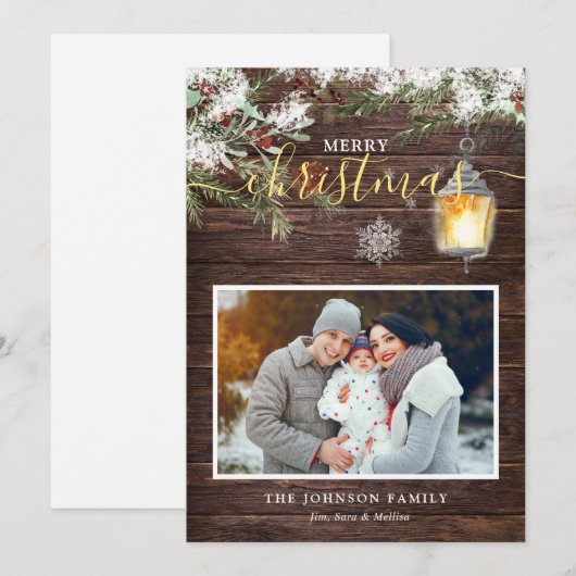 Rustic Wood Calligrafie Kerstmis Feestdagenkaart (Voorkant / Achterkant)